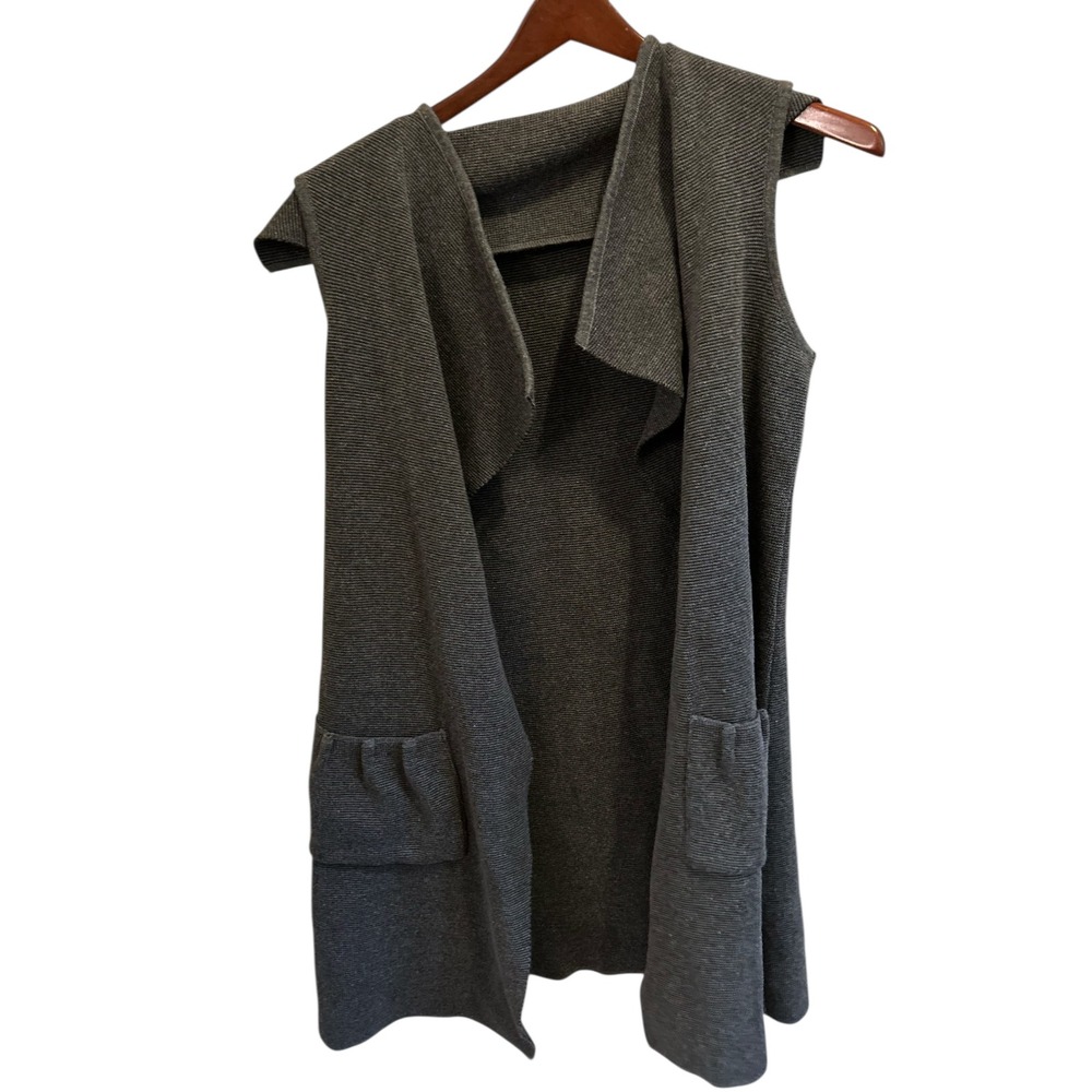 Angel Apparel Women Gray Striped Duster Vest Shawl‎ Collar Pockets Size S
